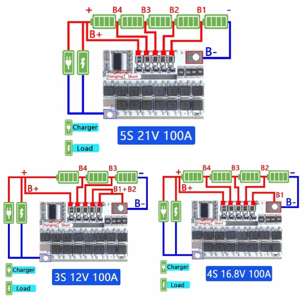 3s 4s 5s Bms 12v 16.8v 18v 21v 3.7v 100a Li-ion Lmo Ternary Lithium Battery Protection Circuit Board Li-polymer Balance Charging