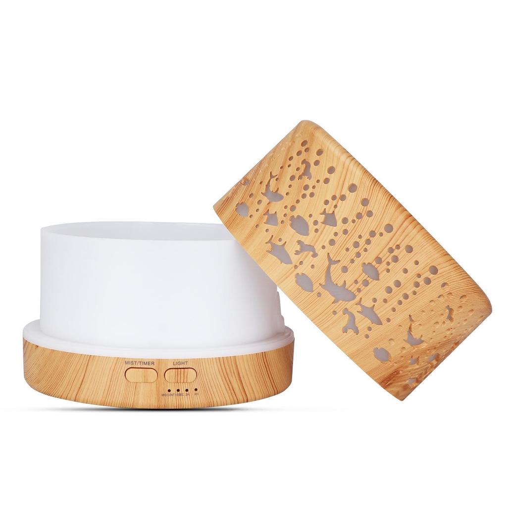Smart Remote-Controlled Wood Grain Ocean Fish Aroma Diffuser & Humidifier