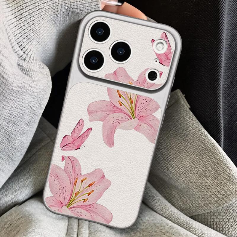 Watercolor Flowers Print Leather Lanyard Case For iPhone 18 Pro Max Hybrid TPU+PU Anti-skid Soft Cover For iPhone 17 16 15 14 13 Pro Max