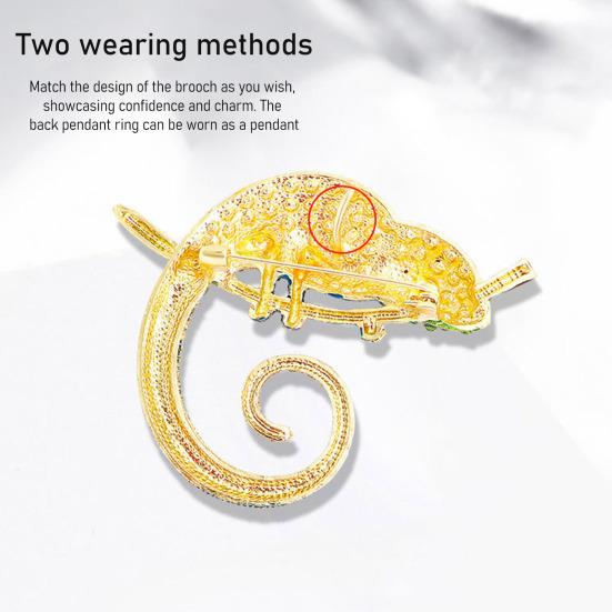 Brooch Versatile Lizard Gecko Pin Sparkling Rhinestones Inlaid Glossy Fade-Resistant Finish Badge Sweaters Scarves Handbags Hats