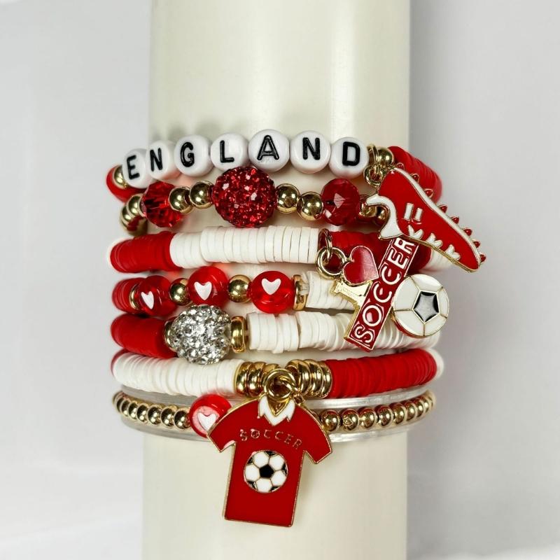 2026 Football Bracelet Set For Soccer Fan With Team Color And Football Charm Elastic Wristband