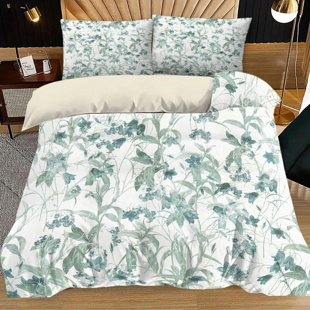 

3pcs Green Plant Pattern Printed Quilt Set- Includes 1 Quilt Cover and 2 Pillow Cover (without Filler) 135x200cm