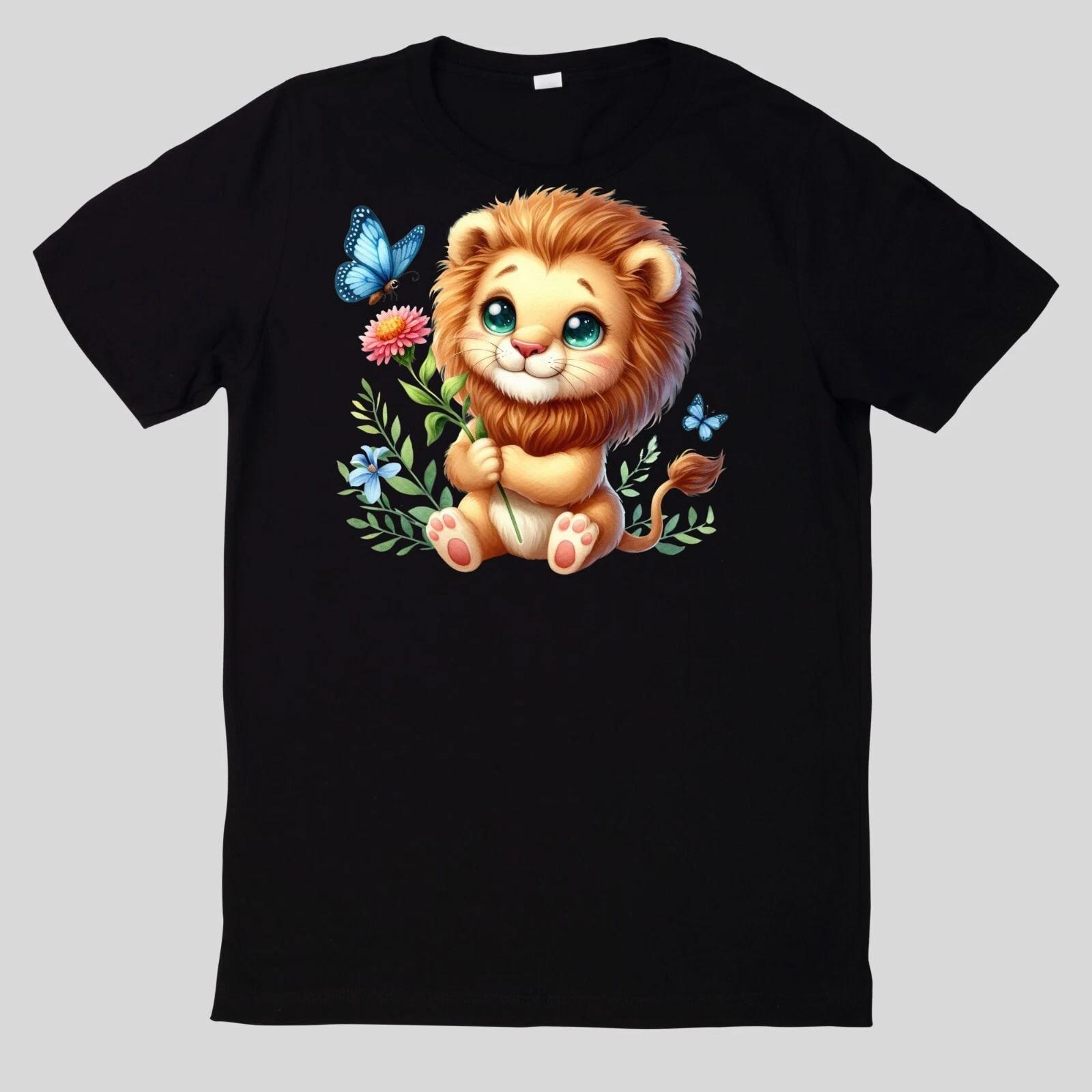 T-Shirt Niedliches Tier mit Wildblumen Baumwolle Fun Spaß Sprüche Lustig Cartoon L