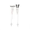 Luxury Silver Needle Black Butterfly Cross Tassel Geometric Earrings for Women