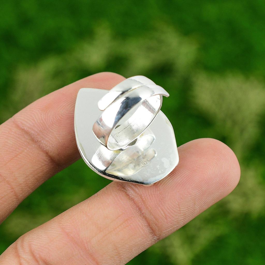 Anillo Solitario Ajustable de Piedra Lunar Natural Plata 925 para Mujer