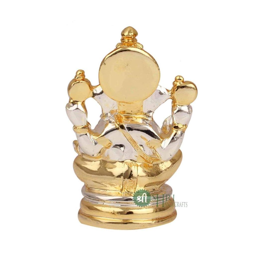 Lord Ganesha Idol Gold & Silber Murti für Glück & Erfolg Heimdeko & Geschenke (3.4x3.4x7cm)