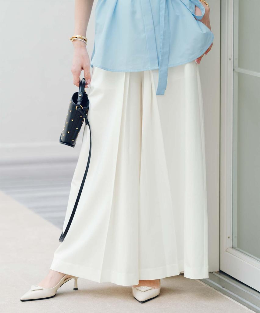 Yours BFXN2120 Front Tuck Wide Size L Women's High-Waist Pants, White,