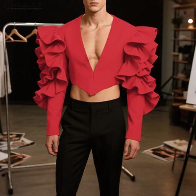 Ανδρικά Παλτό Πάρτι Μπλέιζερ Κοντά με V Λαιμό, Βολάν, Μακριά Μανίκια, Ασύμμετρα