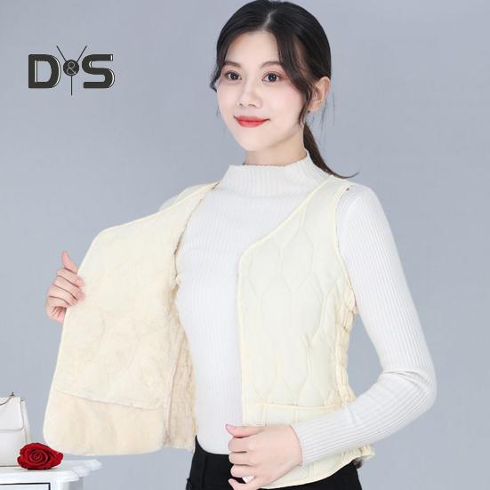 Wintermantel für Damen, Lagenlook, dünn, gepolstert, Knopfverschluss, V-Ausschnitt, ärmellos, einfarbig, winddicht, wärmespeichernd, Outdoor-Daunenmantel