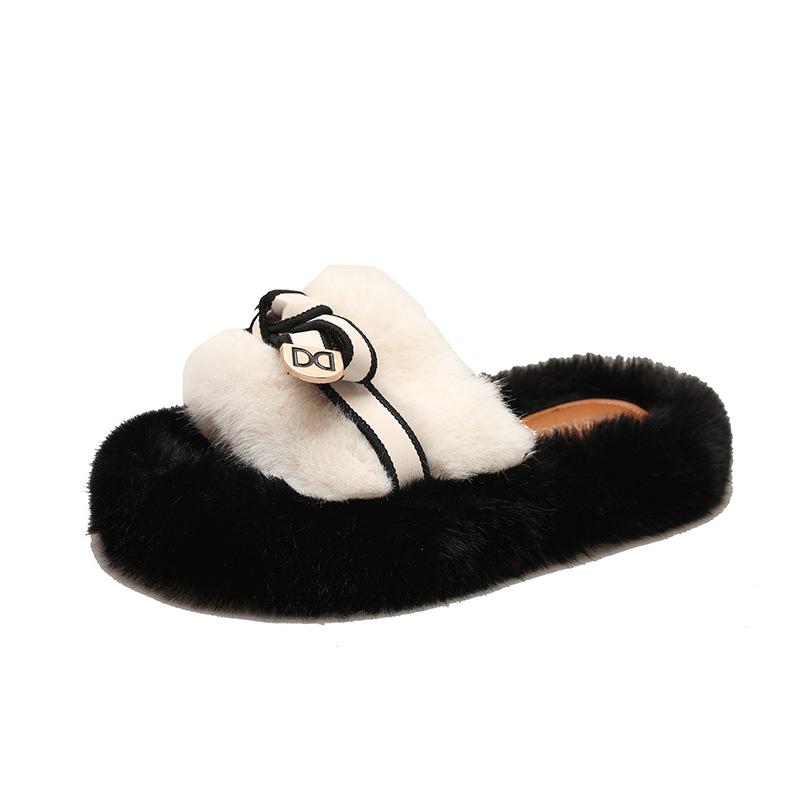 

Internet celebrity thick-bottomed fluffy slippers women s outer wear advanced sense 2025 new autumn and winter European non-slip plush cotton mop 35