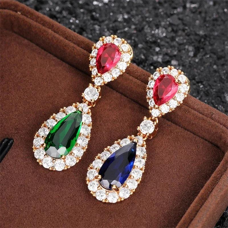 Luxury Square Green Cubic Zirconia Crystal Pendant Earrings Exquisite Fashionable  Women'S Wedding Jewelry