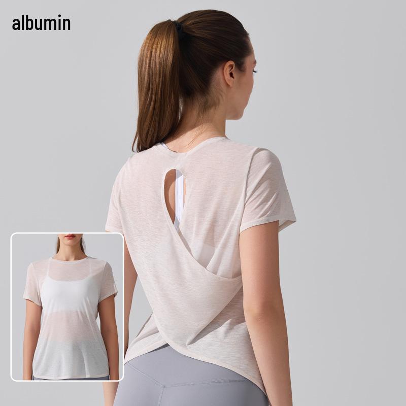 T-shirt da Yoga da Donna Traspirante con Schiena Vuota - Manica Corta Leggera per Danza, Fitness e Corsa