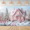 2D flat banner, 1 piece, Christmas Candy Land background banner - no power required, pink and white icing design