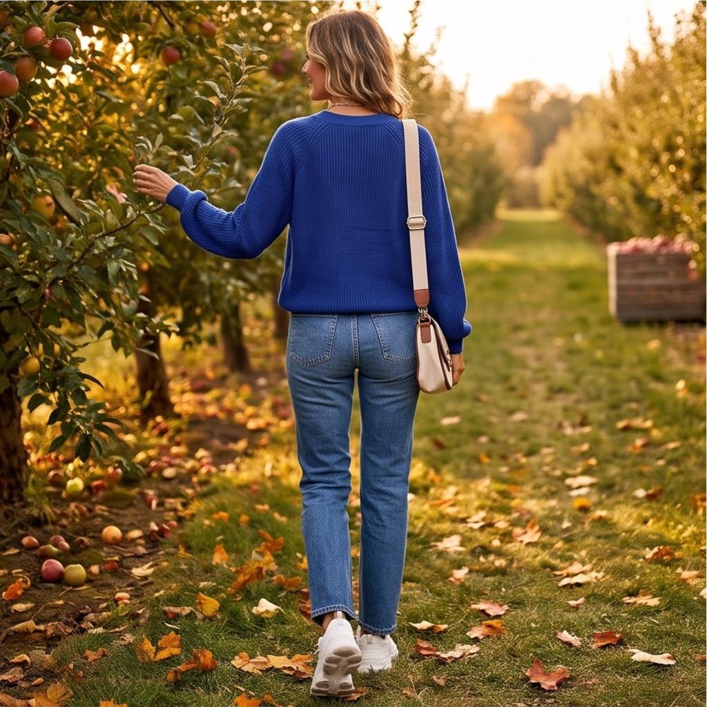 Damen Freizeit V-Ausschnitt Knopfleiste Langarm Pullover für Herbst Winter Alltagsmode