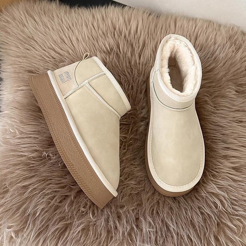 Snow boots women's 2025 winter new fur integrated thermal cotton shoes thick-soled non-slip bread shoes lace-up short boots