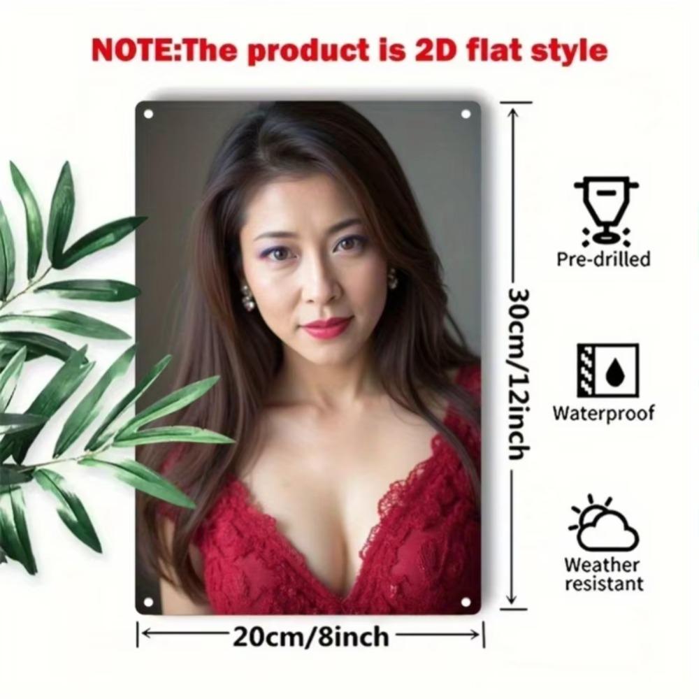 Retro Elegant Metal Tin Sign Red Lace Dress Wall Decor for Home Bar Cafe