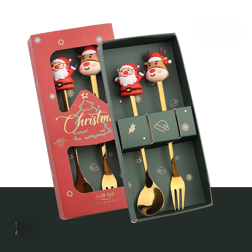 2/6Pcs Christmas Fork And Spoon Set,Stainless Steel Creative Tableware,Coffee Tea Dessert Forks And Spoons Gift Set
