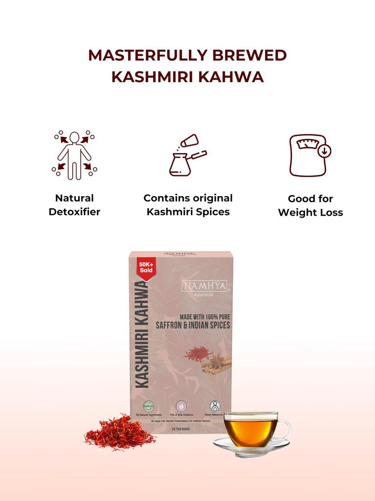 Namhya Kashmiri Kahwa Tea Bags | Boosts Mood & Energy | Aids Digestion | Rich in Antioxidants | Saffron, Cardamom, Cinnamon & Cloves | Balan