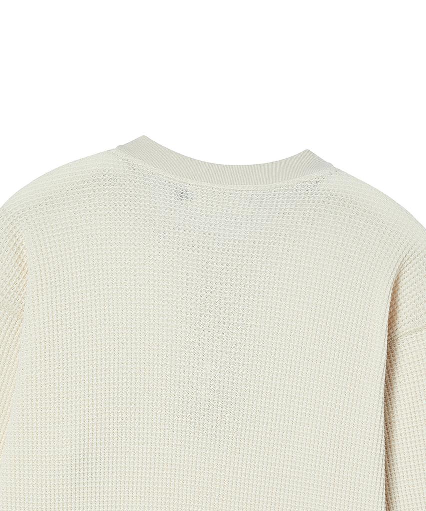 BEYOND CLOSET [Collection Line] Washed Cotton Waffle Henley Neck T-Shirt Ivory
