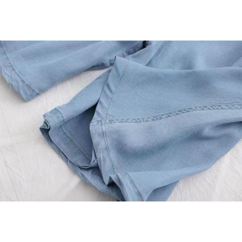 Dámské letní tenké džínové šortky Tencel ve velkých velikostech s vysokým pasem, volné, ležérní, pětikvartální kulotky