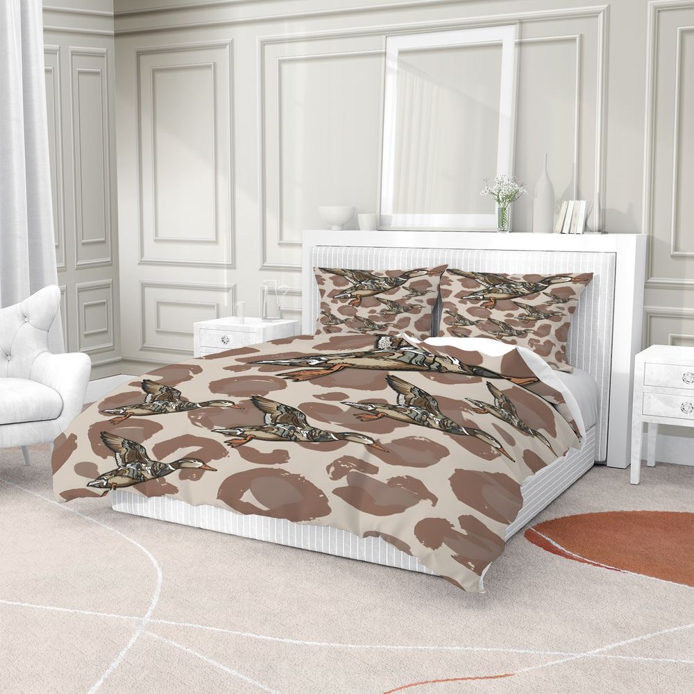 Flying Duck Duvet Cover Set Camo Pattern Digital Print Bedding Set Soft Microfiber Quilt Cover Bedroom Decor For Hunting Fan