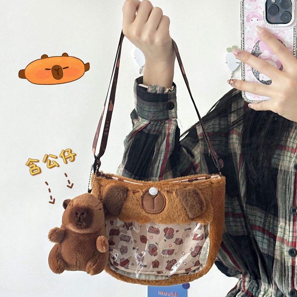 ins cute cartoon flower cloth perspective small pain bag girl diagonal span mobile phone storage bag kapibara doll bag