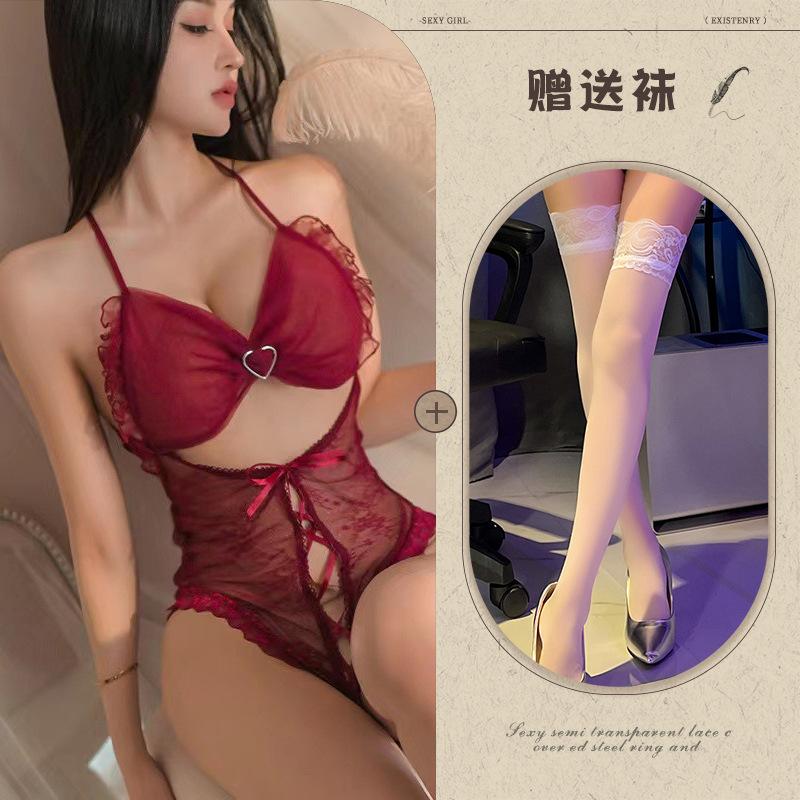 Sexy Lingerie Sexy Suspender Lace Temptation Hollow Open Onesie Hot