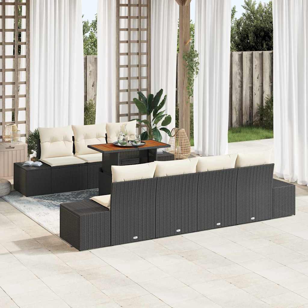 Garden Sofa Set with Storage 8 pcs Black Poly Rattan