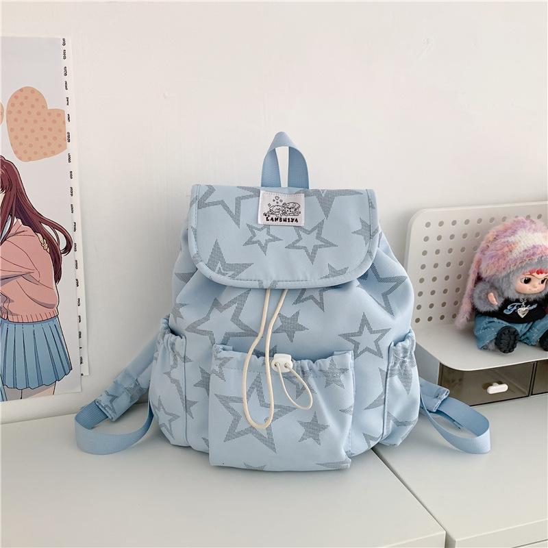 Schoolbag Korean sweet and cool drawstring backpack 1011 new five-pointed star printed schoolbag large capacity versatile cute small backpack