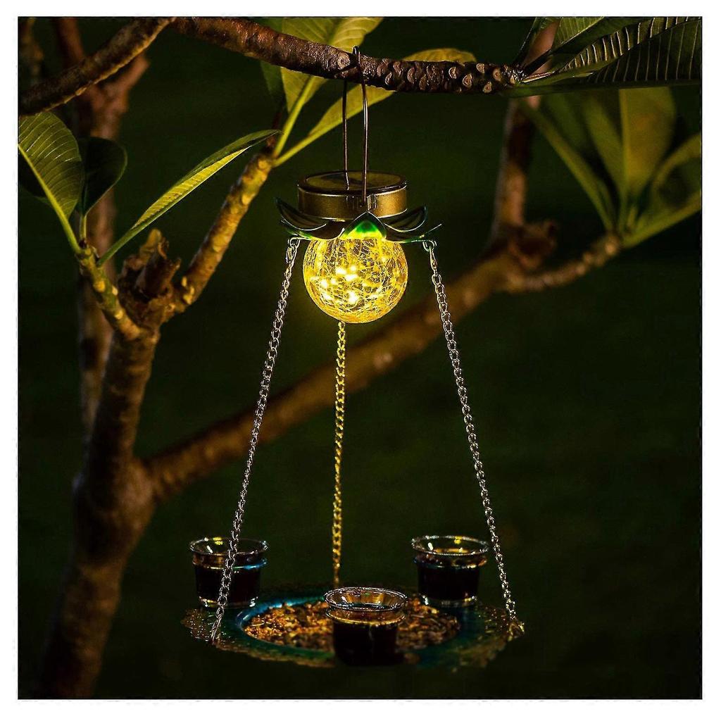 Solar suspended wild bird feeder metal feeder tray waterproof solar garden light