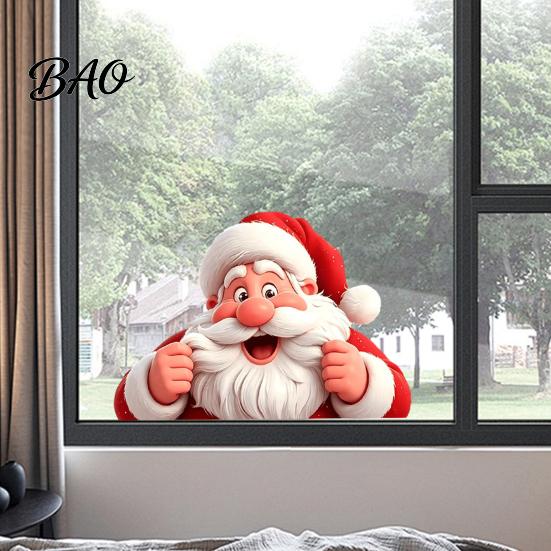 Waterproof Christmas Stickers Peeking Santa Claus Static Window Cling, 3D Effect Indoor Outdoor Decor Sticker, Reusable Glass Decal for Home