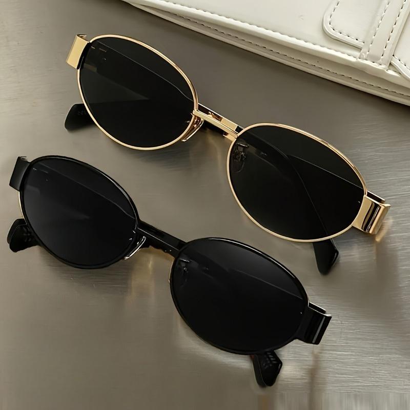 2pcs Men s Fashion Glasses Retro Oval Metal Frame Trendy Glasses for Men and Women Universal Daily Commuting Sunglasses
