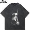 Hip Hop  Retro Washed Black TShirt Streetwear Masked Doberman Dog Graphic T Shirt Cotton Men Tshirt Unisex Tops Tees Dope