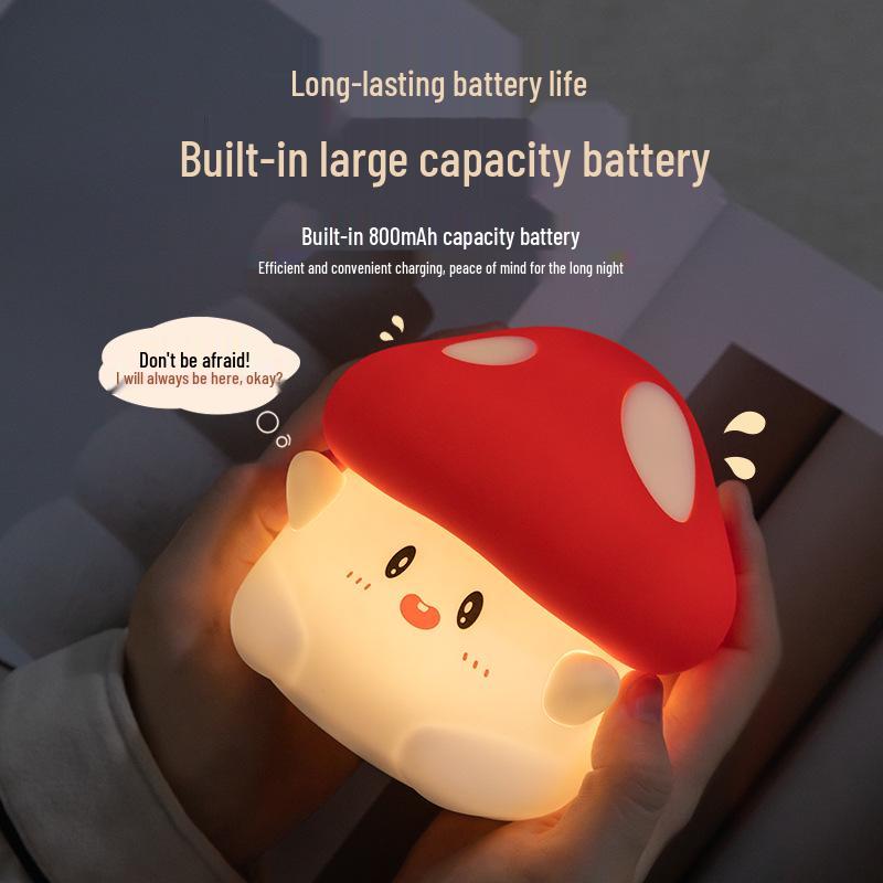Mushroom Night Light: USB Rechargeable, Dual Brightness Silicone Tap Lamp with Timer - Cute Bedside Sleep Companion LED.