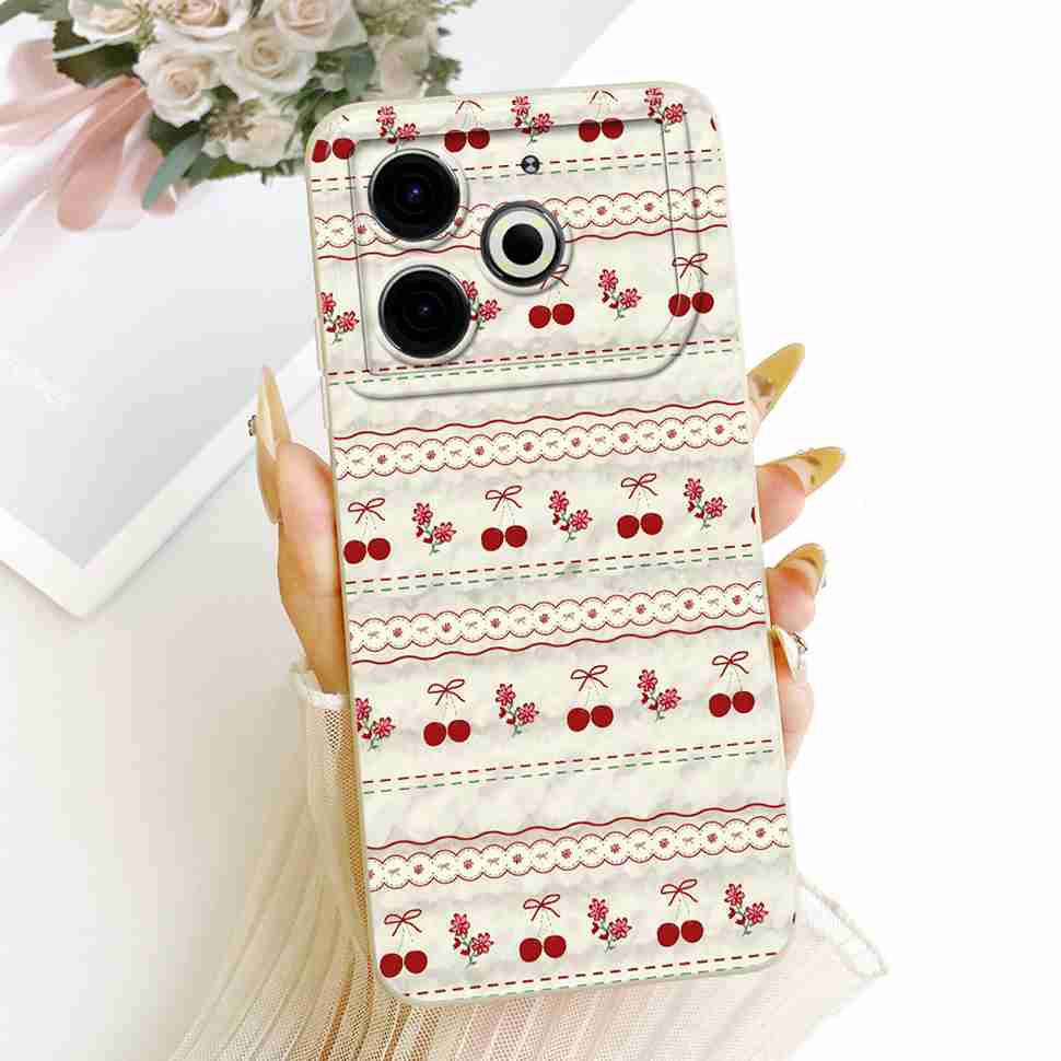 For Tecno Pova 6 Neo Case Pink Cherry Cartoon Silicone Phone Casing Tecno Pova6 Neo 6Neo LI6 Case Protection Back Cover