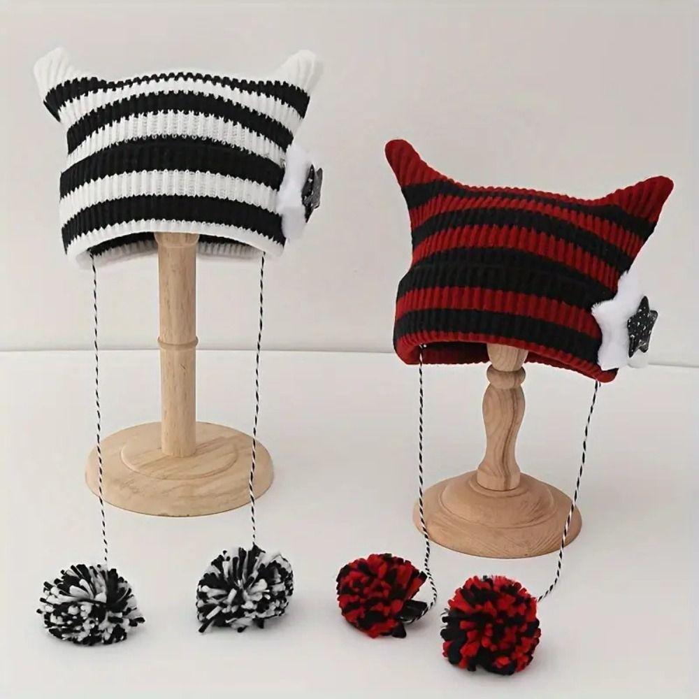 Star Cat's Ears Knitted Hat Harajuku Woolen Hat Cute Slouchy Knitted Beanies  Autumn
