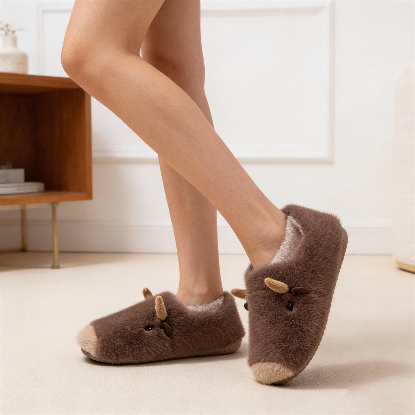 Women s Fashionable Cute Warm Indoor Soft Sole Cotton Slippers 41 коричневый 1290₽