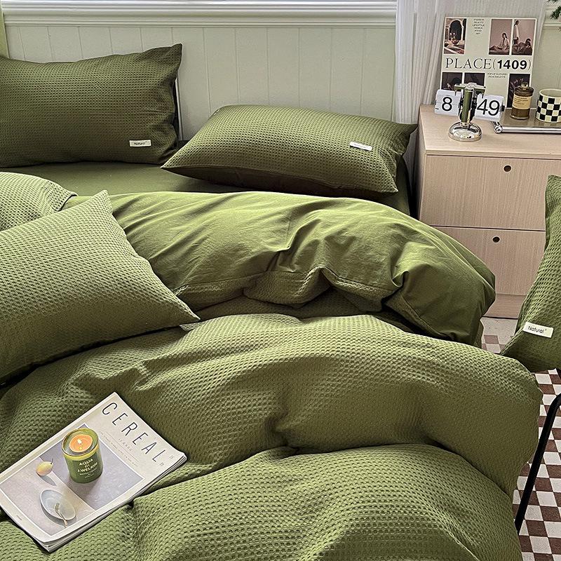 Class A Cotton Waffle Weave Luxury Bedding Set: Duvet Cover, Bed Sheet, & Pillowcases