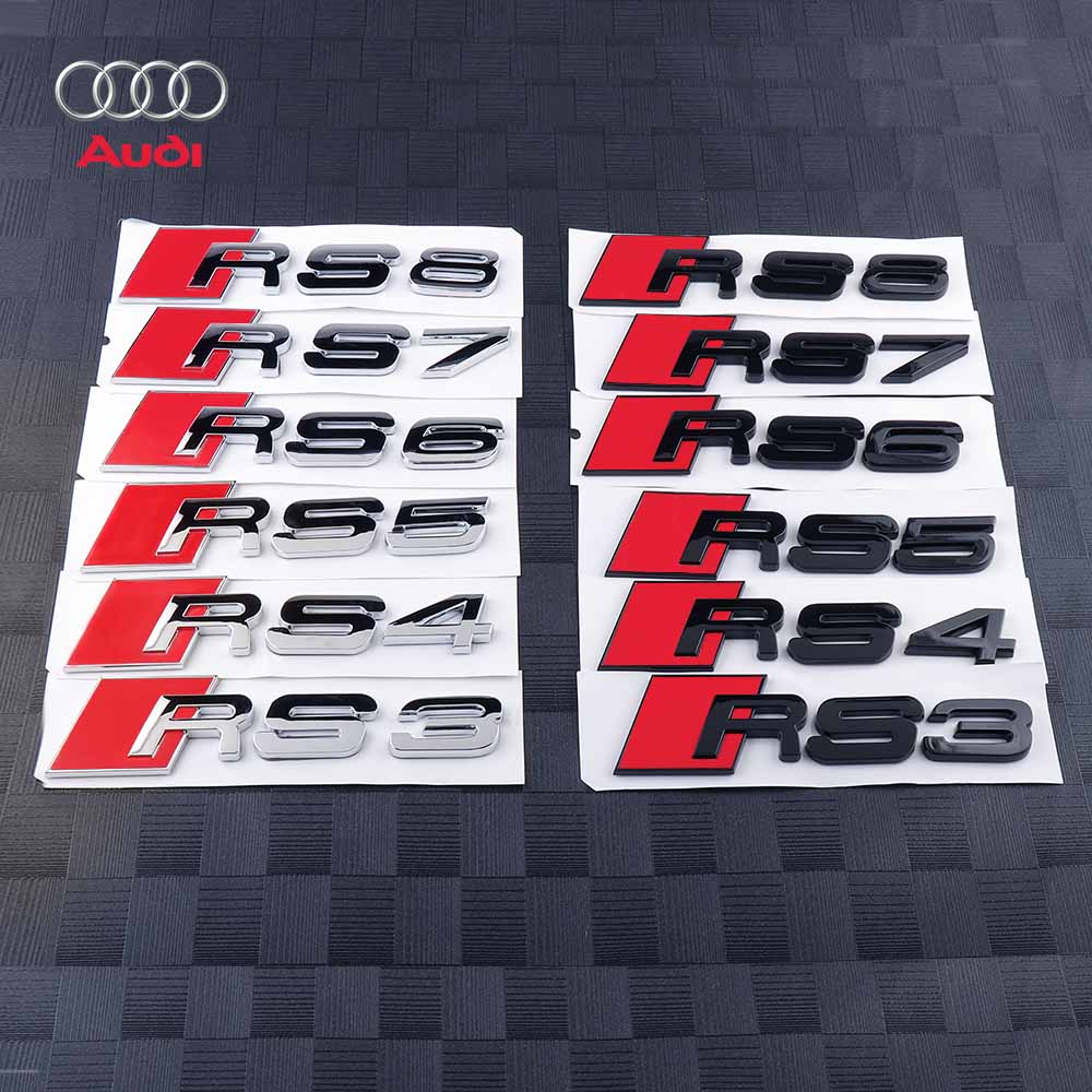 1 PZ Auto 3D ABS Nero Lucido Logo Audi RS Lettere Emblema Adesivo Copertura Centrale Per Audi RS RS3 RS6 R8 8P S4 S5 B7 S7 S8 Sline A1