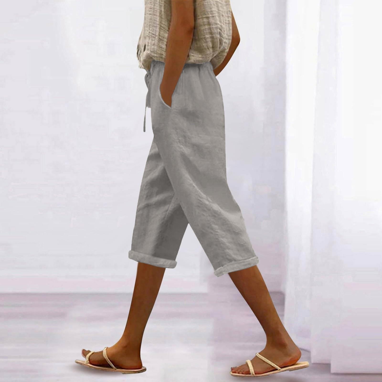 

Женские модные повседневные свободные однотонные брюки из хлопка и льна со шнурком 7/10 XXL