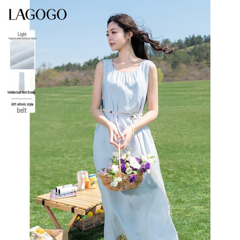 LAGOGO Women s Haze Blue Tie-Waist Midi Dress L
