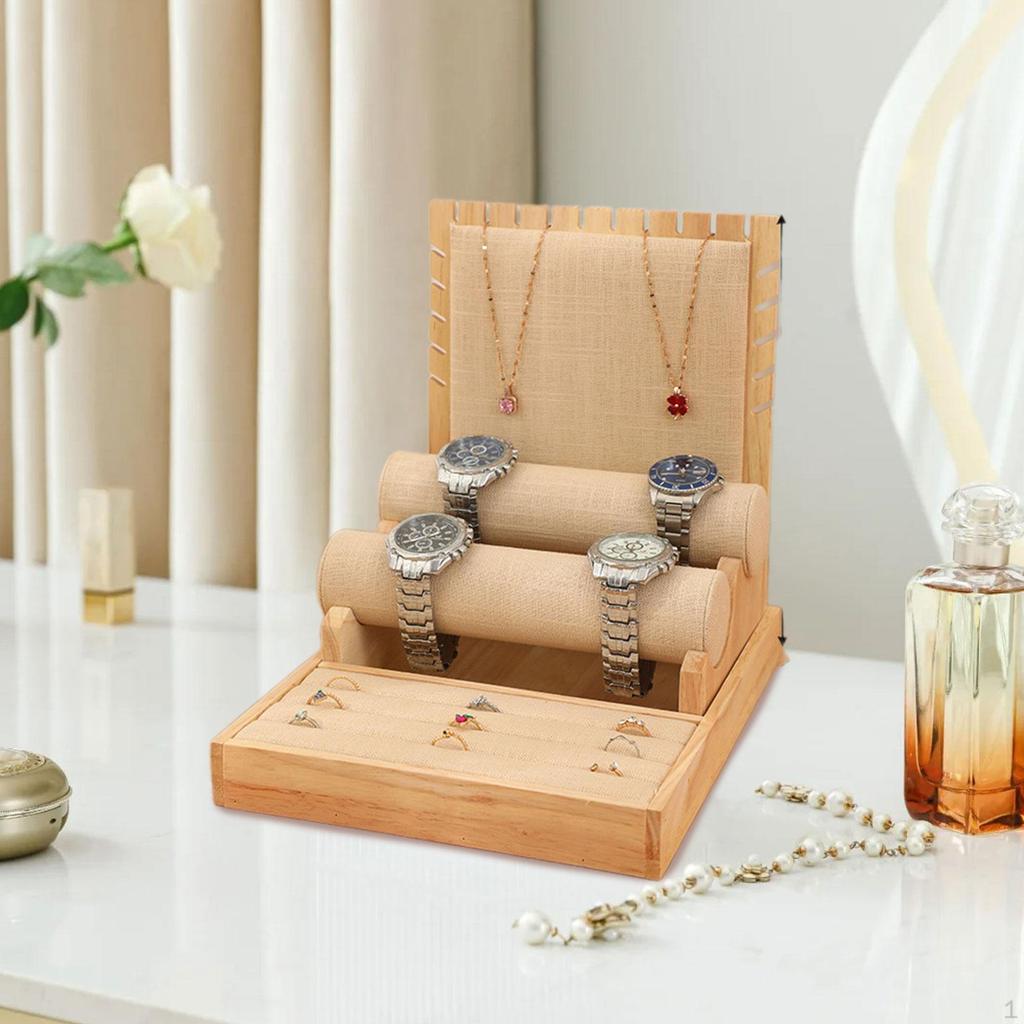 Jewelry Organizer Stand for Wood Display, Space Efficient Holder Countertop
