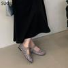 Fashion SUOJIALUN 2025 Autumn Women Flat Shoes Fashion Mesh Crystal Ladies Elegant Mary Jane Ballet Shoes Soft Flat Heel Dress Single Sh