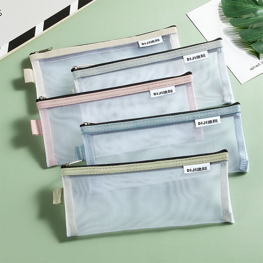 Cosmetic Bag Small Wallet Mesh Storage Bags Transparent File Bag Grid Pencil Bag Stationery Bag