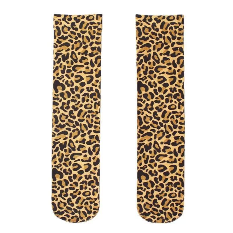Fashion Personality with Leopard Print Snake Print Socks Yellow Leopard Print Calf Socks Printed Silk Stockings Mid Tube Socks