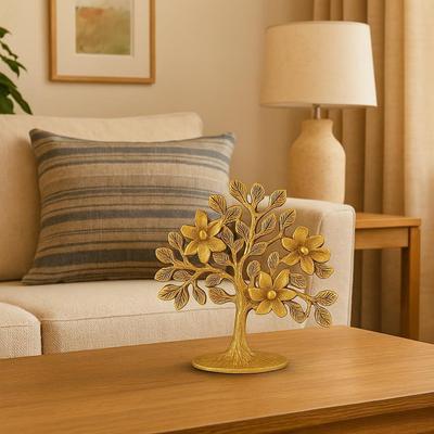 Tree Showpiece- Home Decor - Gift for Good Luck Vastu and Fengshui - Best In Living Room Table Decoration with Antique Polish (Golden)