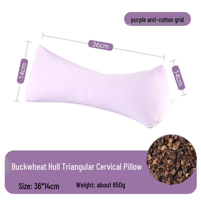 Neck Support Pillow - Rice Grain Pattern, Cotton Fabric, Natural Buckwheat, One-Piece for Family Sleep Aid