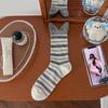 Autumn Style Grey Striped Socks - Children's Mid-length Socks, Suitable for Spring and Autumn Seasons, Thick Cotton Ballet-style Pile Socks.