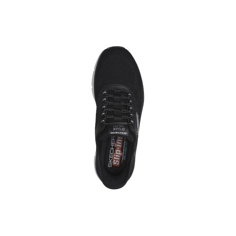 Skechers D'Lux Walker 2.0 Slip-Ins Men Fabric Synthetic Leather Cushioned Running Shoes Black Gray 232446-BKGY