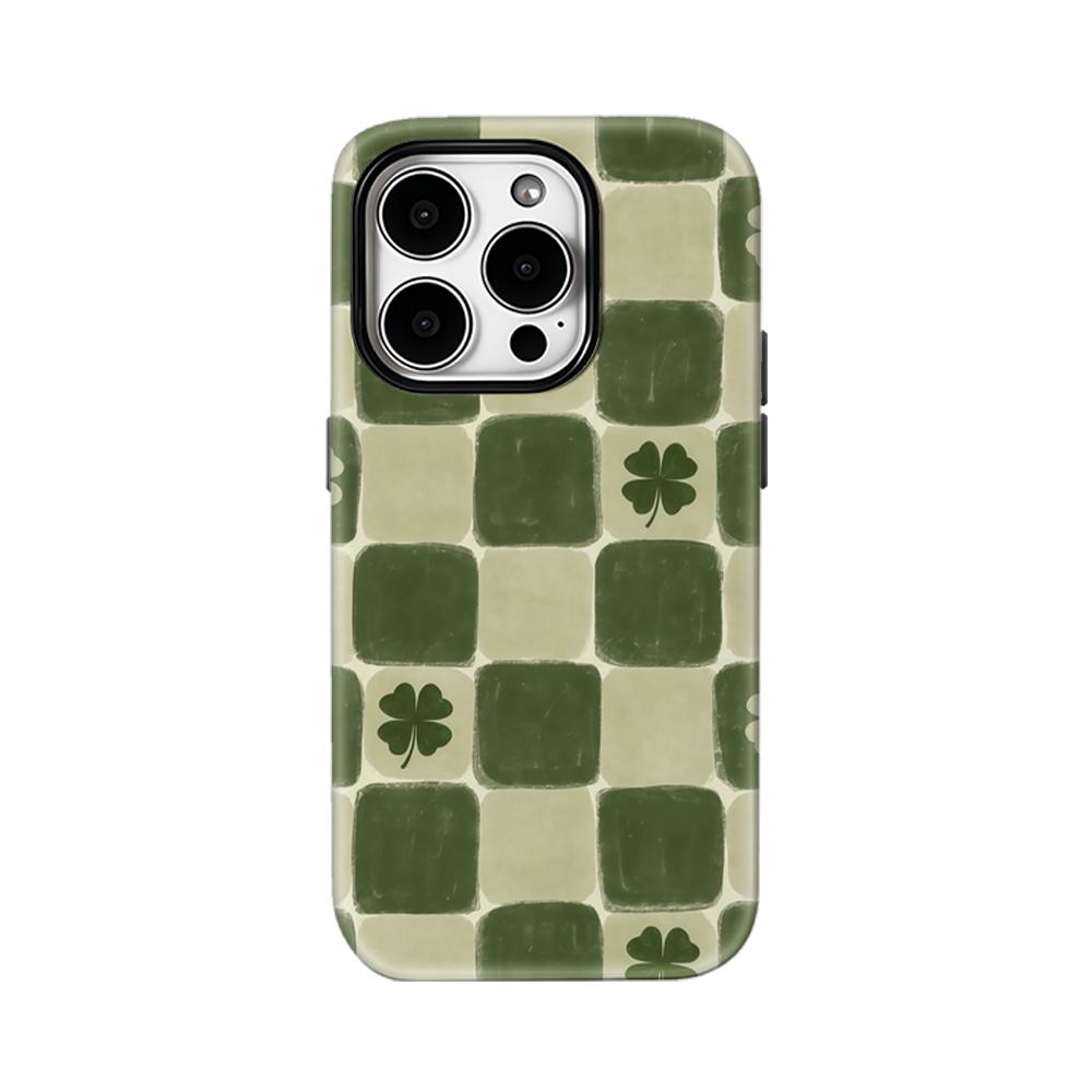 Vintage Clover Checker Phone Case for IPhone 17AIR 16E 16 15 14 13 12 11 17 Pro Max Plus Double-layer Back Cover